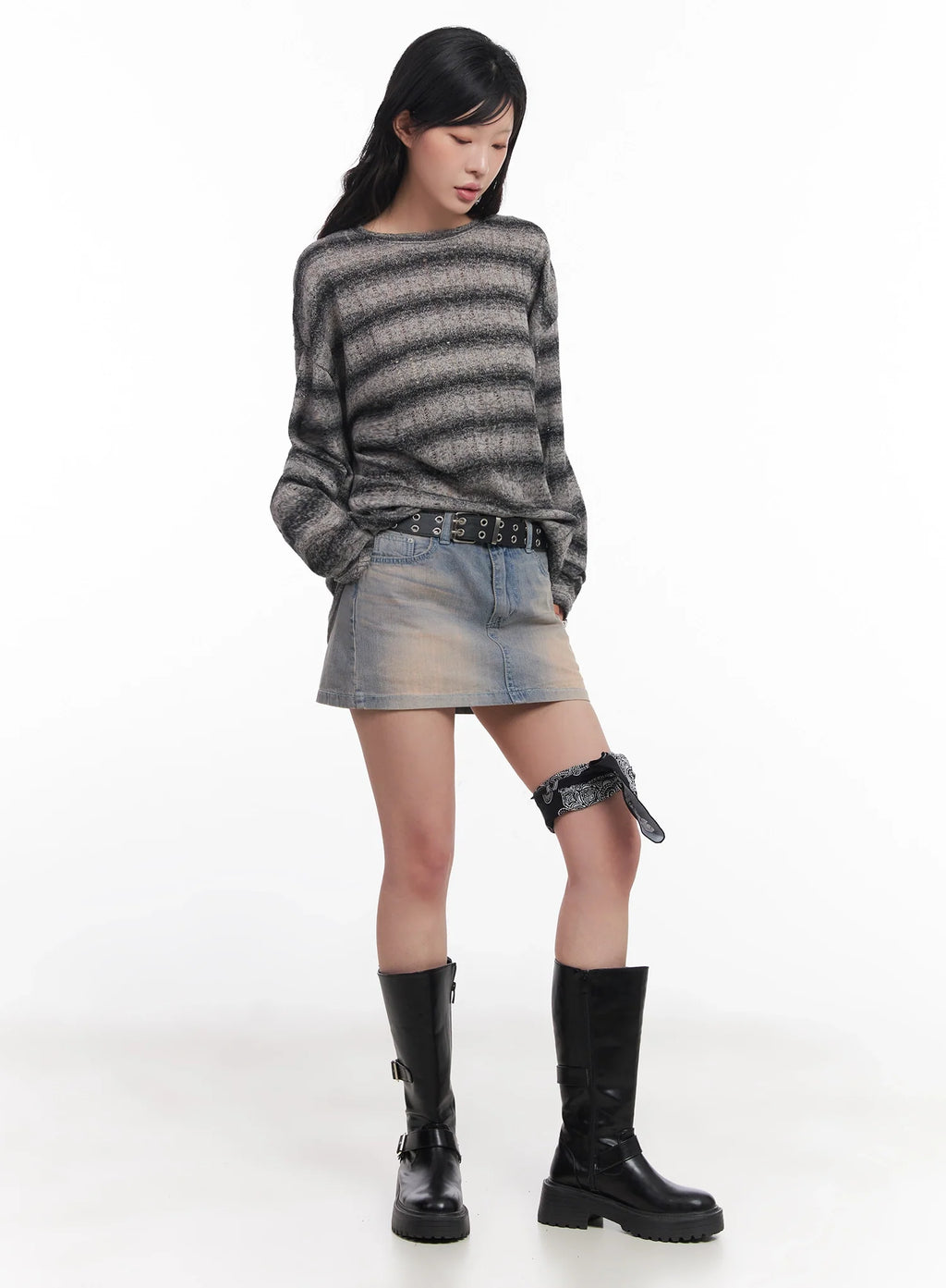 Striped Knit Long-Sleeve Pullover IC503