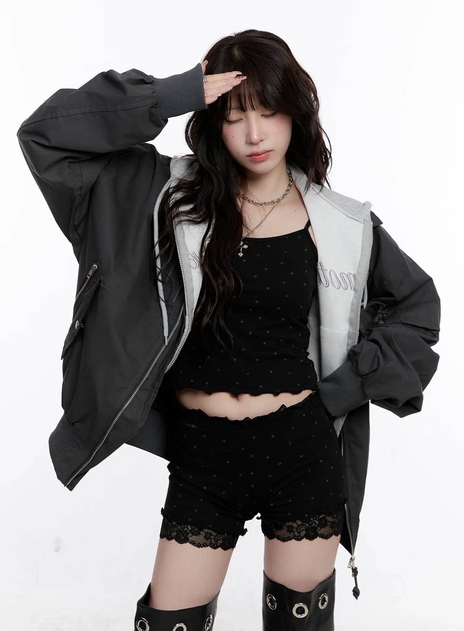 Oversized Zip-Up Bomber Jacket CS530