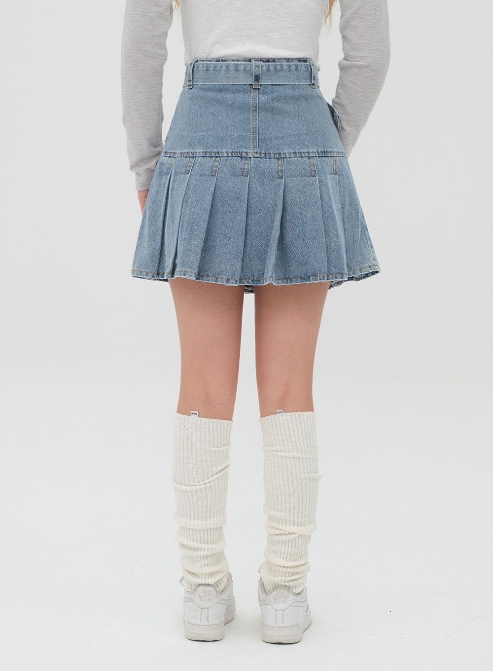 Denim Pleated Mini Skirt