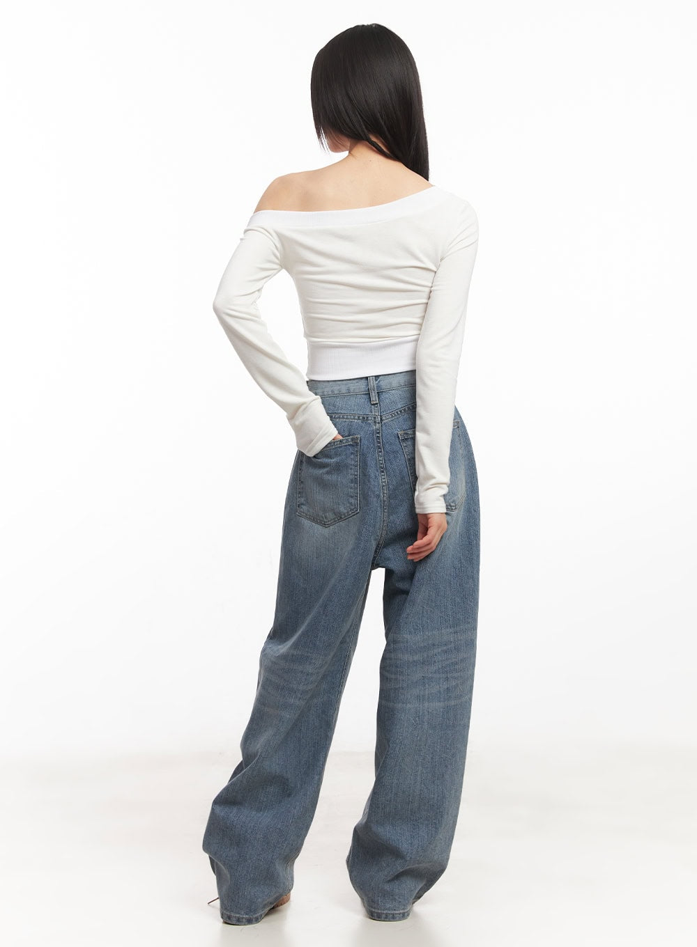 One-Shoulder Wrap Long-Sleeve Crop Top CA522