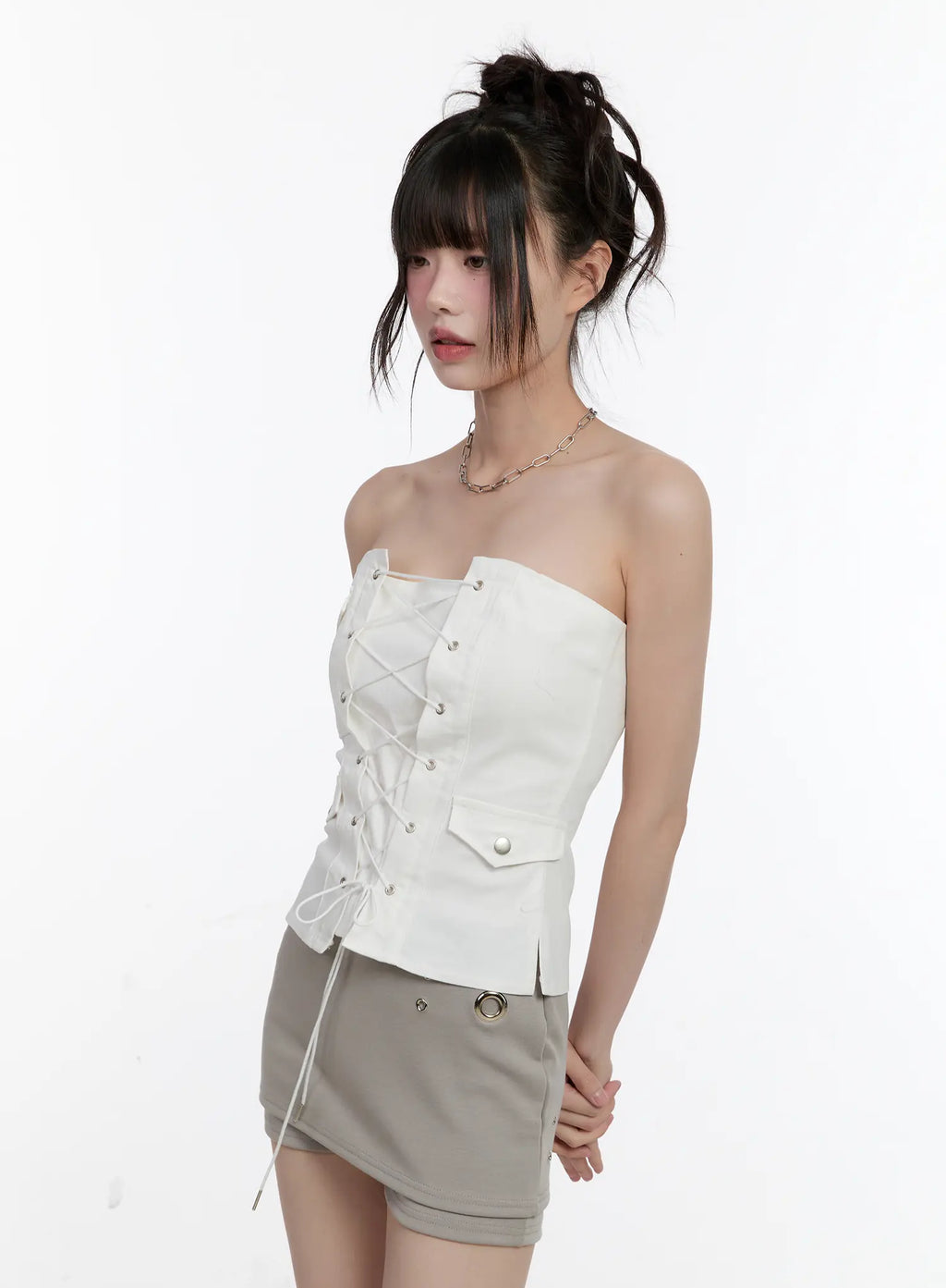 Lace-Up Strapless Corset Top CL507