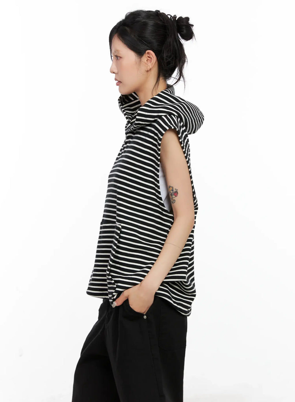 Oversized Striped Sleeveless Hoodie CL525