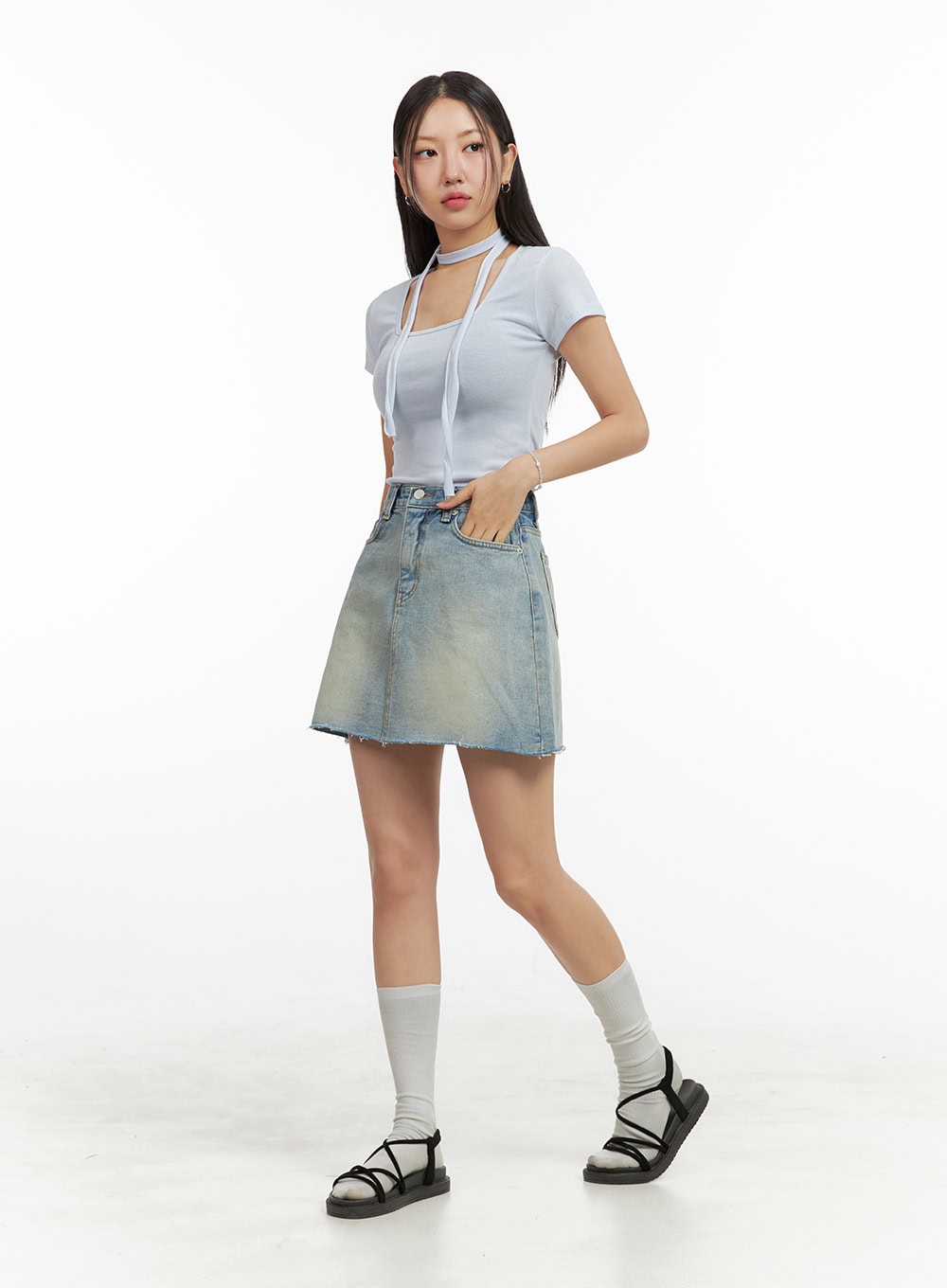 Washed Mini Denim Skirt OU407