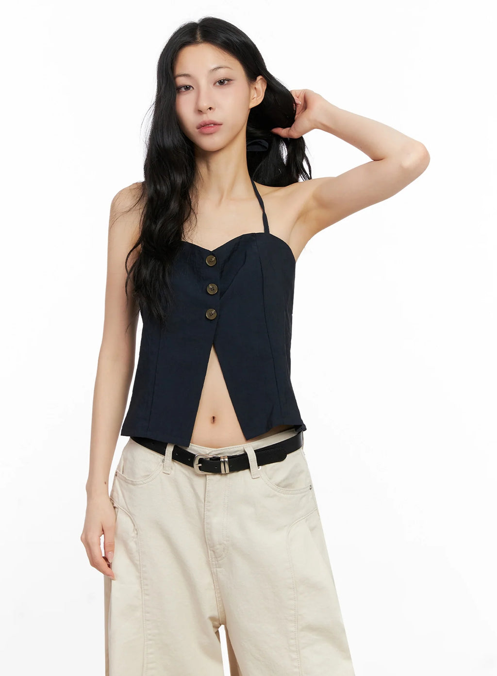 Buttoned Halter Neck Top IG508