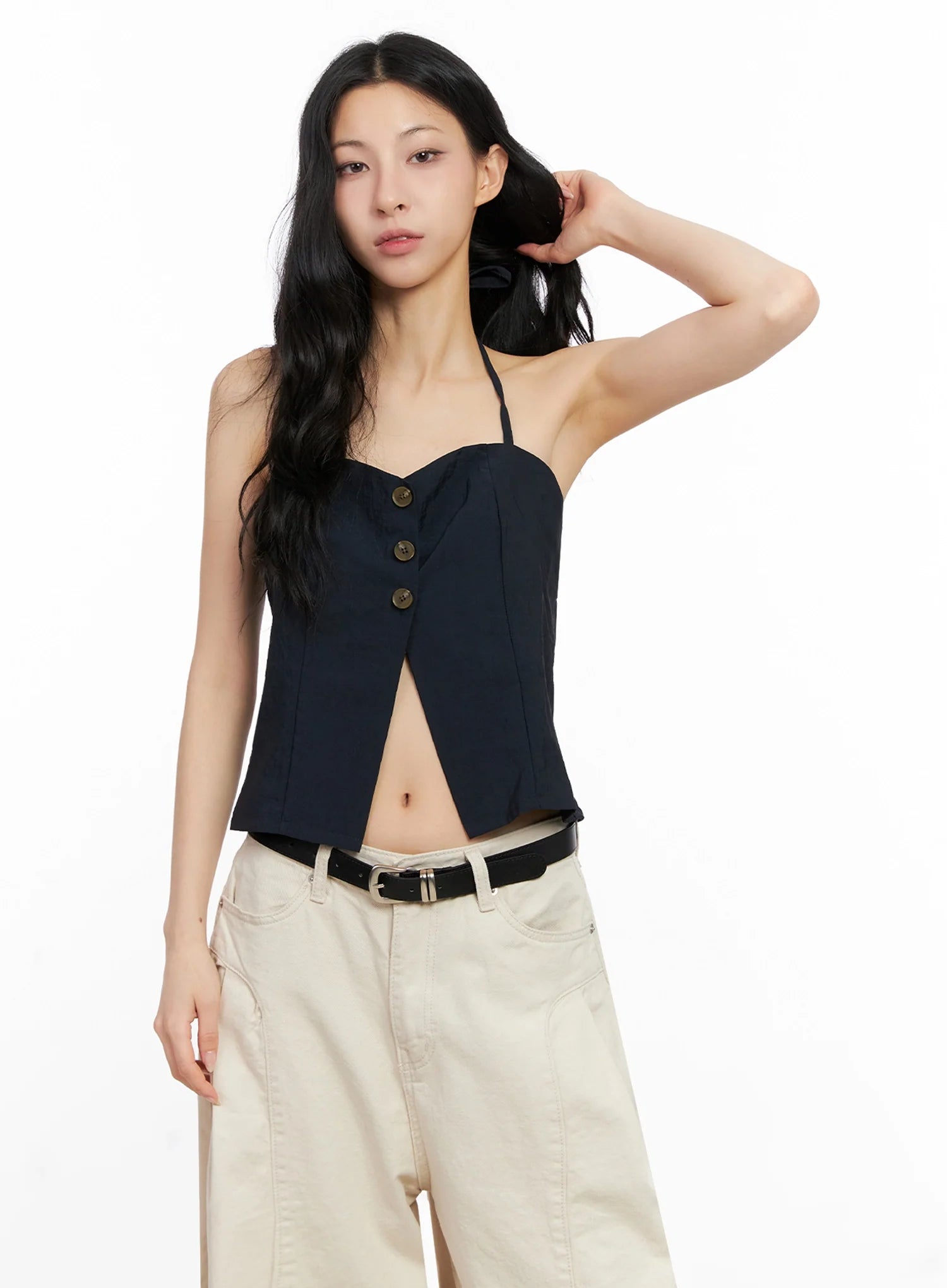 Buttoned Halter Neck Top IG508