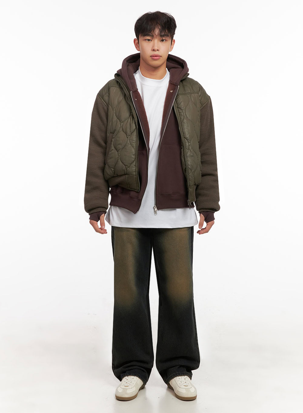 Men's Knit-Sleeve Quilted Bomber Jacket ID427