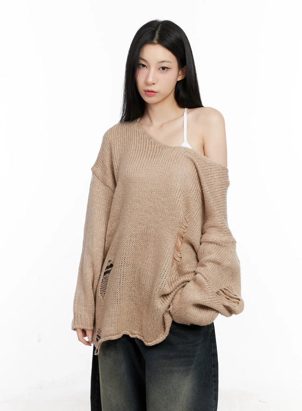 Distressed Loose Knit Sweater CG522