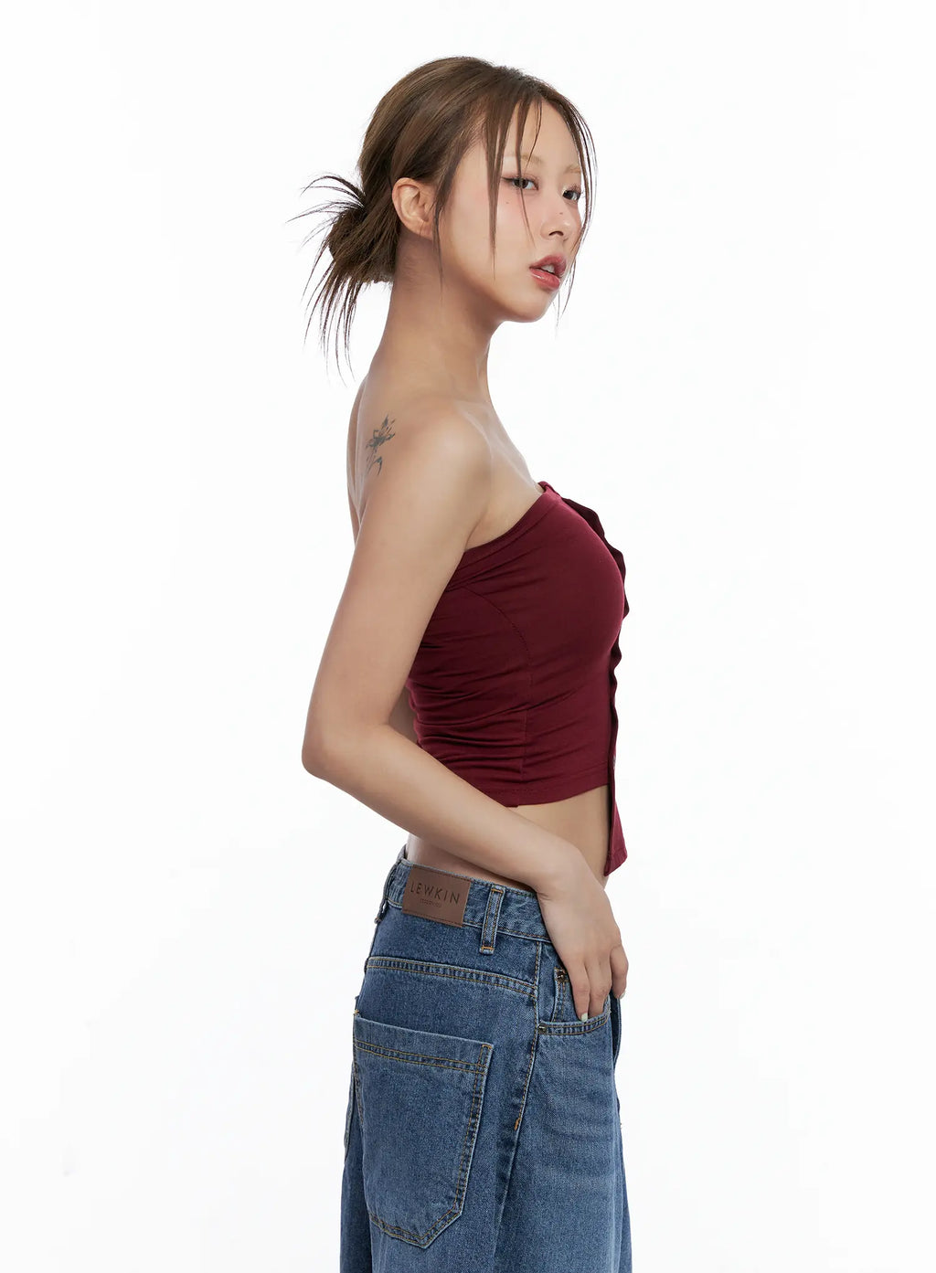 Asymmetric Button Tube Top CL510