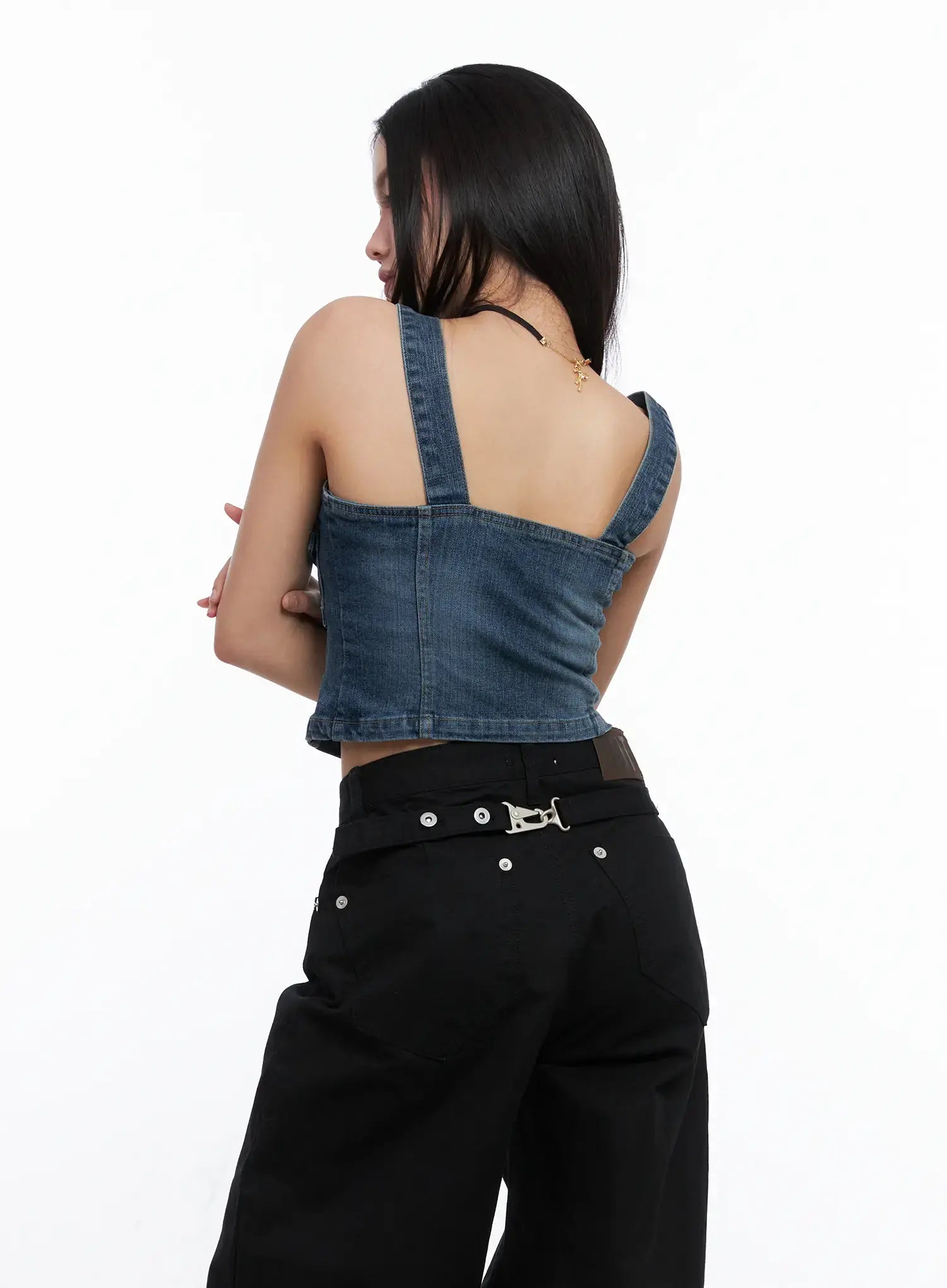 Denim Zip-up Sleeveless Top CS525