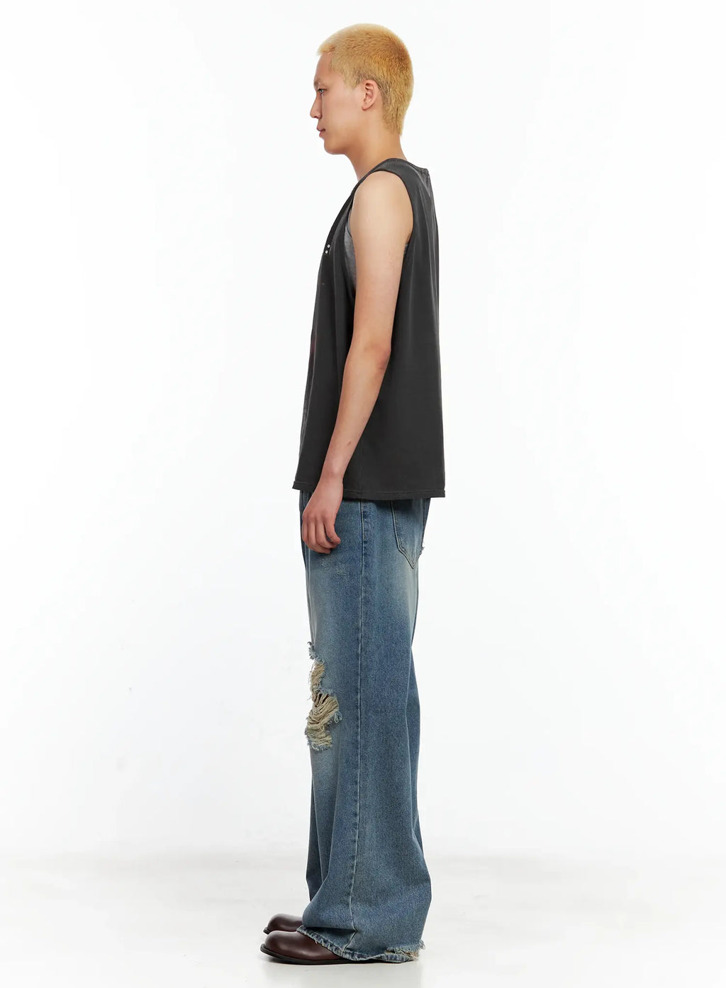 Men's Distressed Wide-Leg Denim Pants IL511