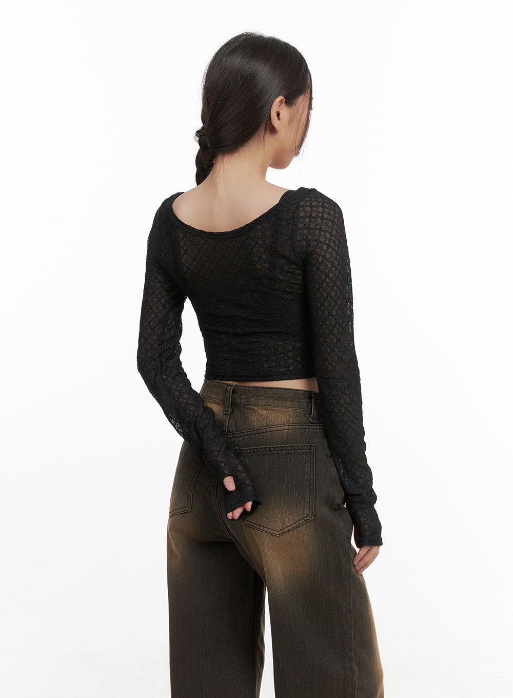 Lettering Mesh Crop Long Sleeve Tee CO404