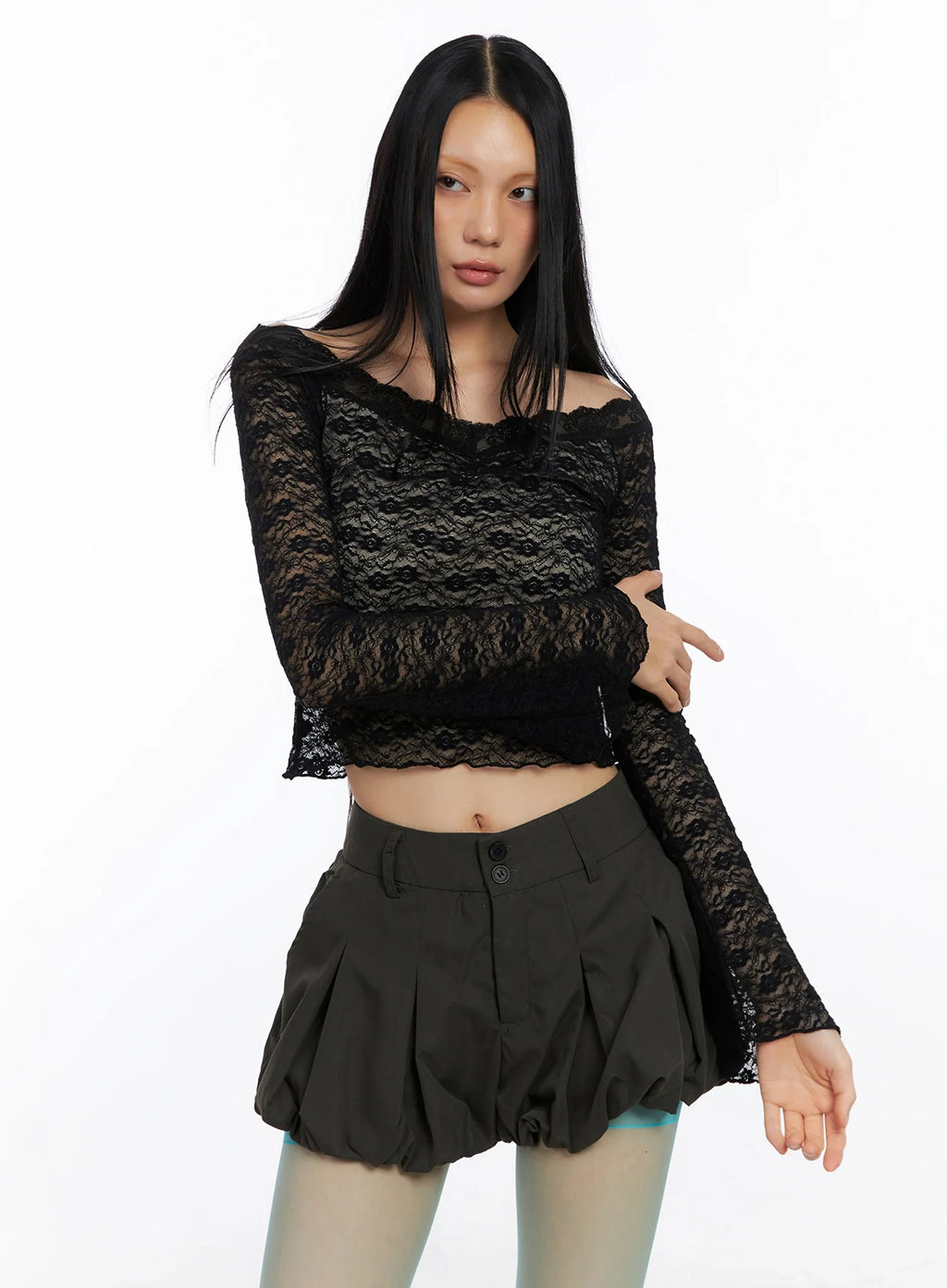 Off-Shoulder Lace Crop Top CO516