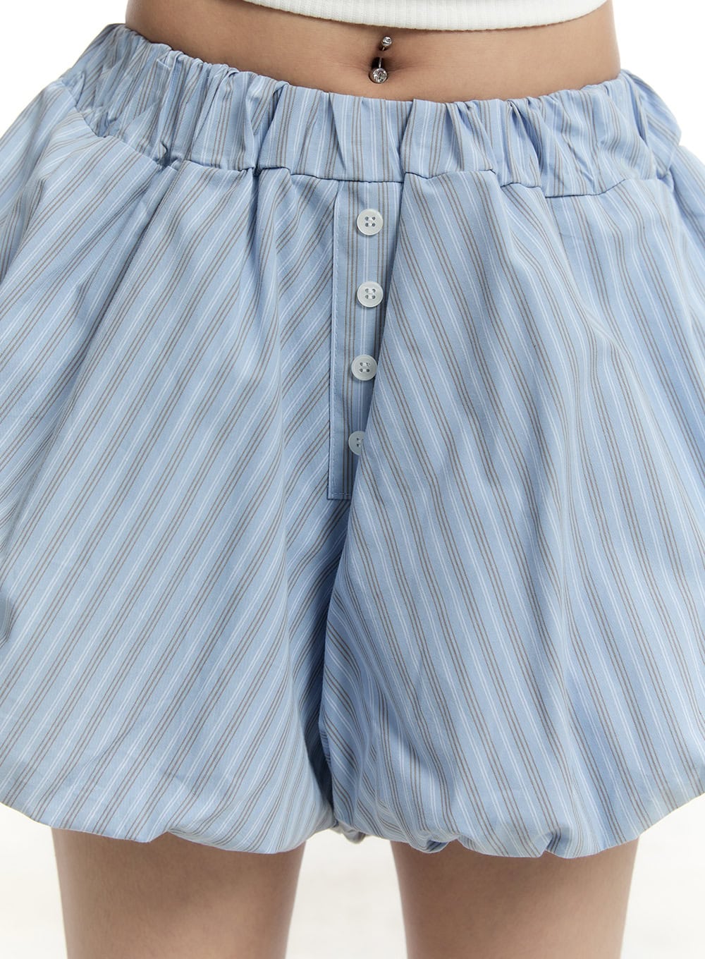 Striped Cotton Balloon-Fit Shorts CY505