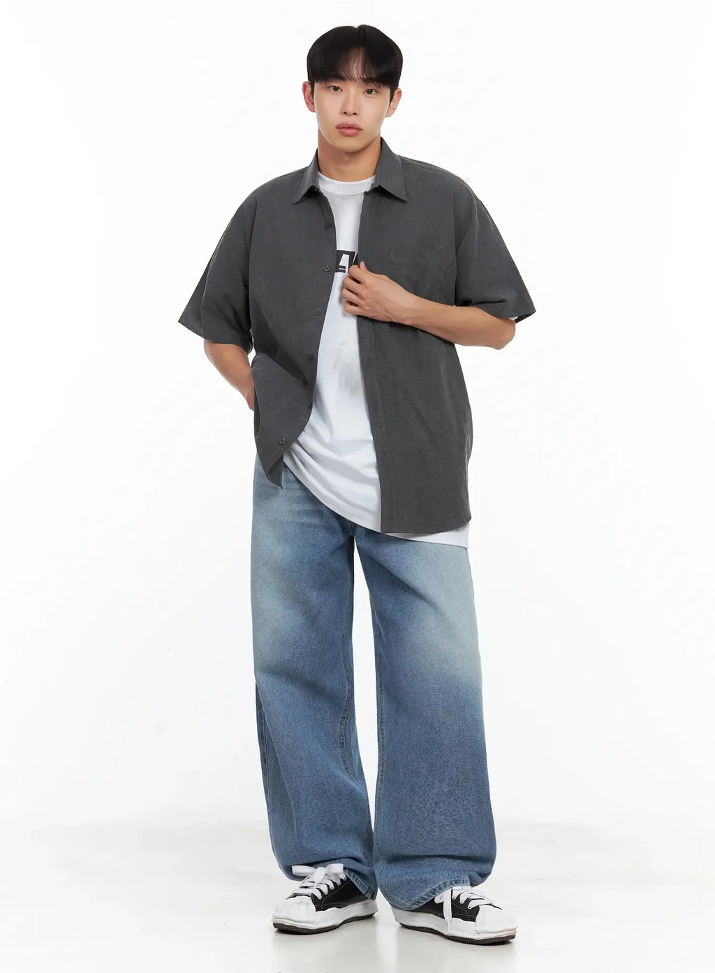 Men's Collared Short-Sleeve Button-Up Top IL516