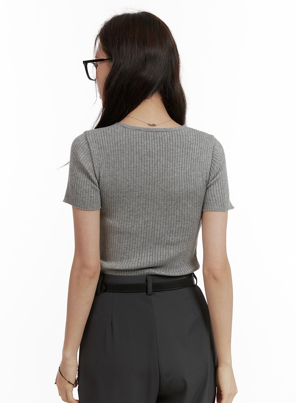 Summer V-Neck Ribbed Knit Top OU411