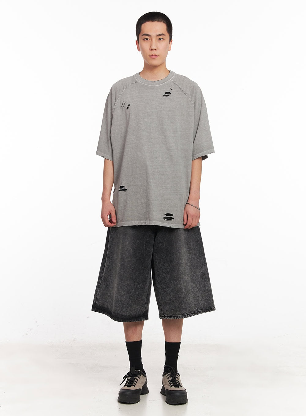 Distressed Washed Cotton T-Shirt IY506