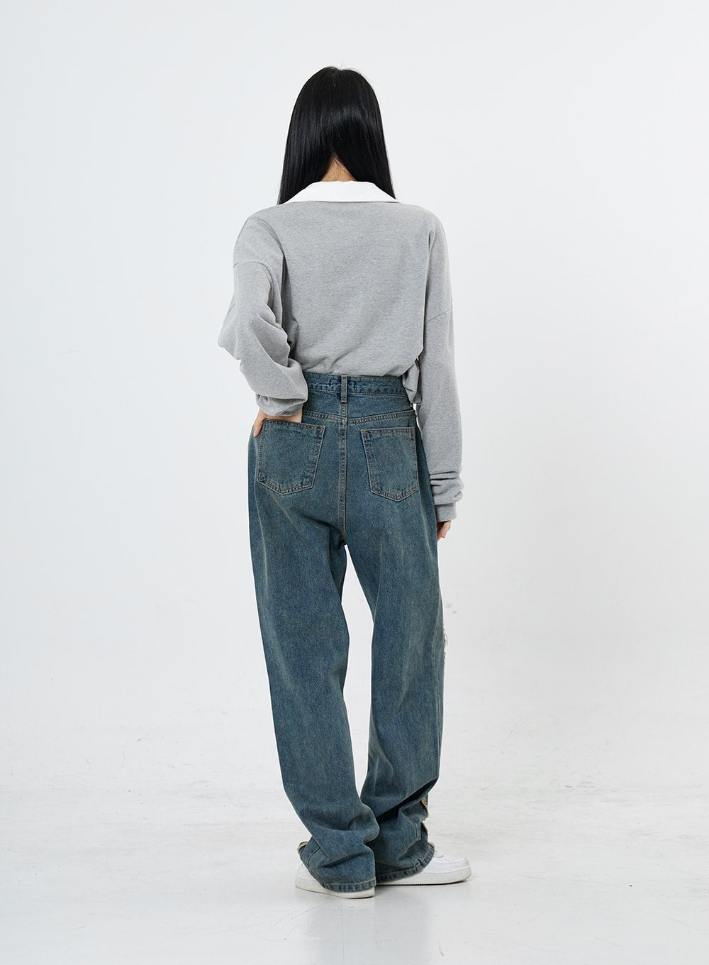 V-Neck Shirt Collar Oversize Sweatshirt OO13