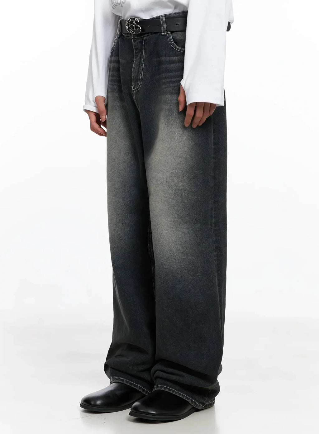 Men's Smoky Faded Wide Denim Jeans IO517