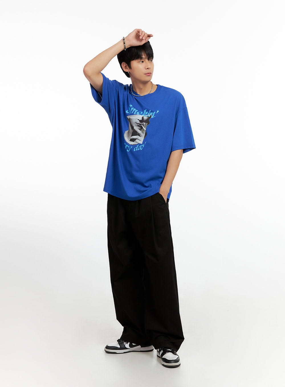 Men's Cotton Graphic Oversize T-Shirt (Blue) IG402
