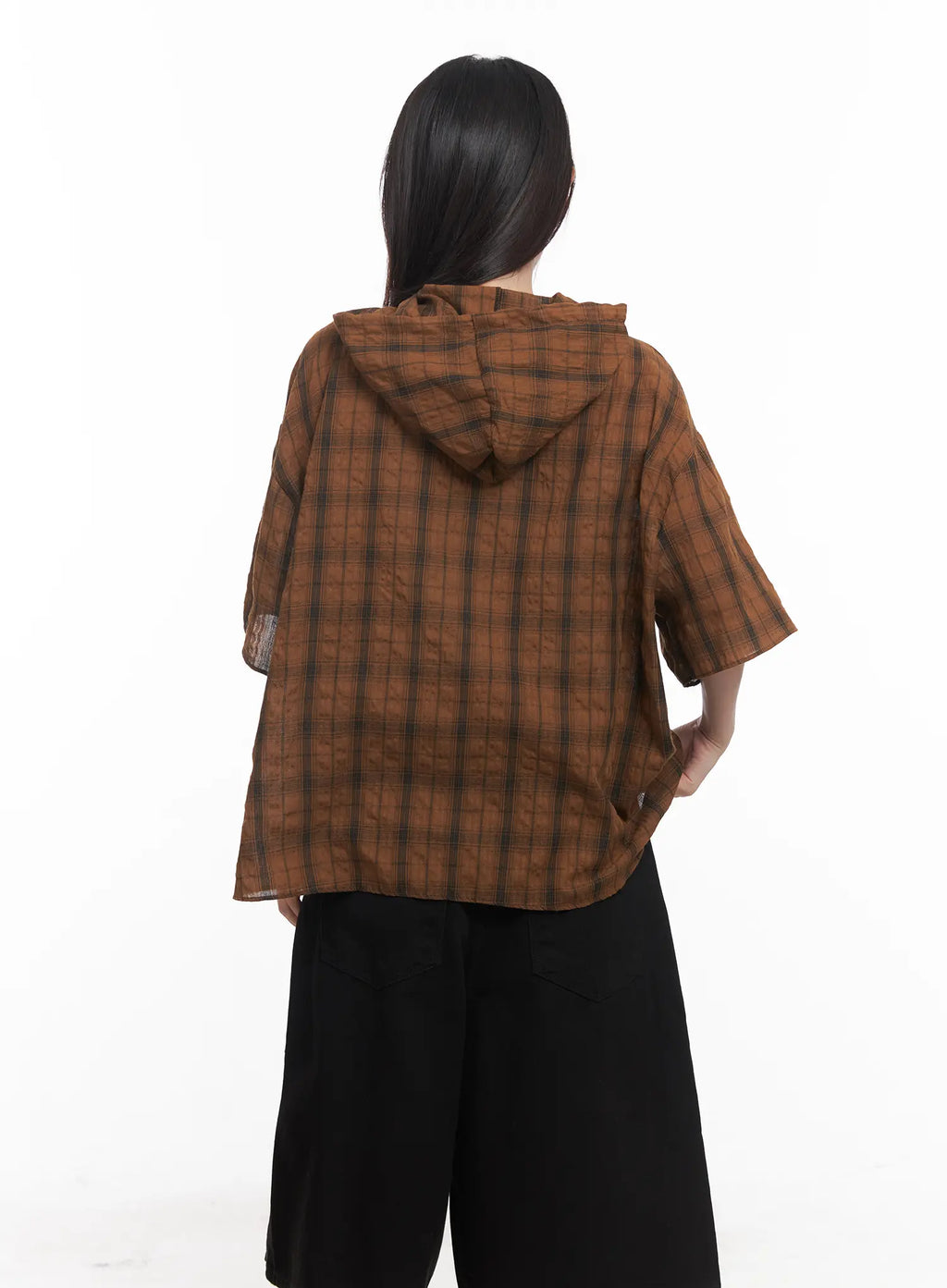 Plaid Hooded Oversized Shirt CU517