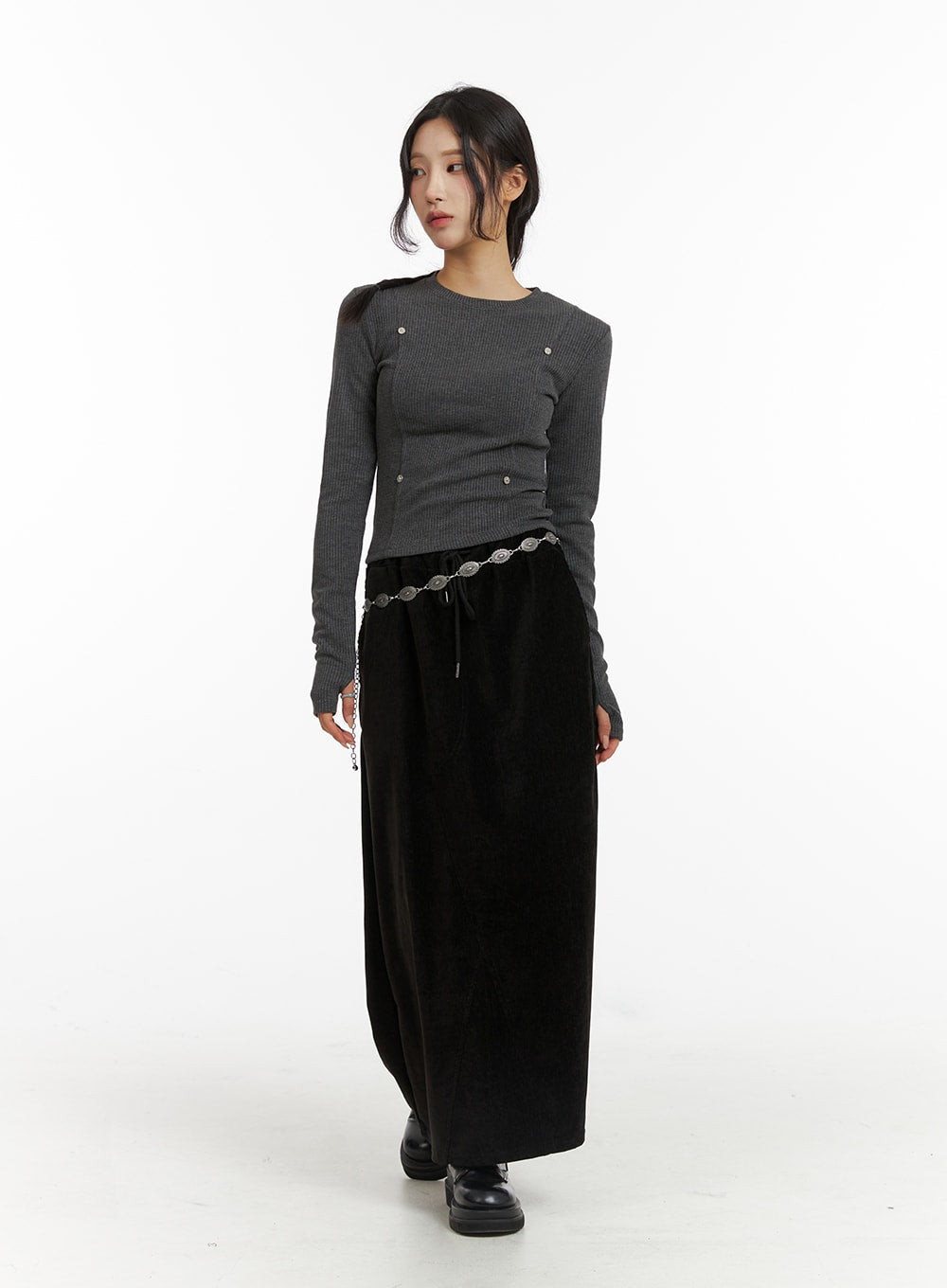 Drawstring Waist Maxi Skirt CJ417