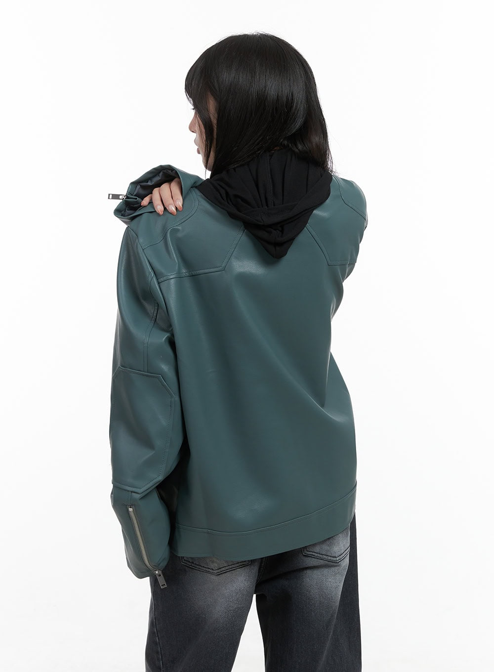 Chic Oversized Zip-Up Faux Leather Jacket CS419