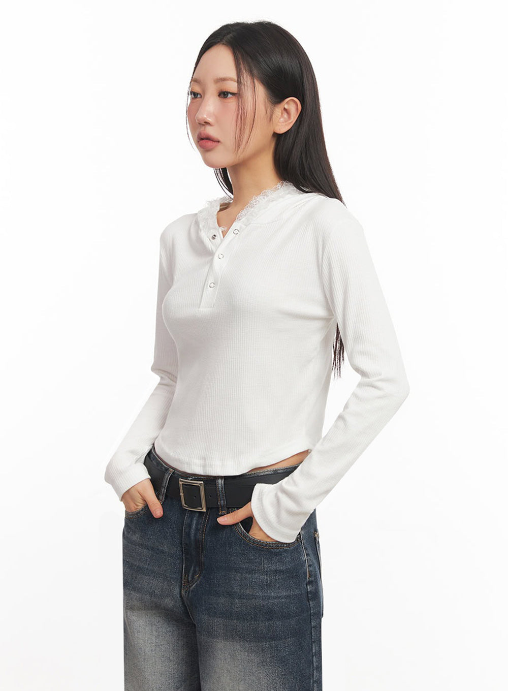 Lace-Trim Crop Hoodie IA524