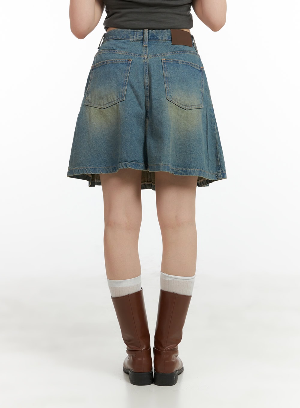 Washed Pleated Midi Denim Skirt CL422