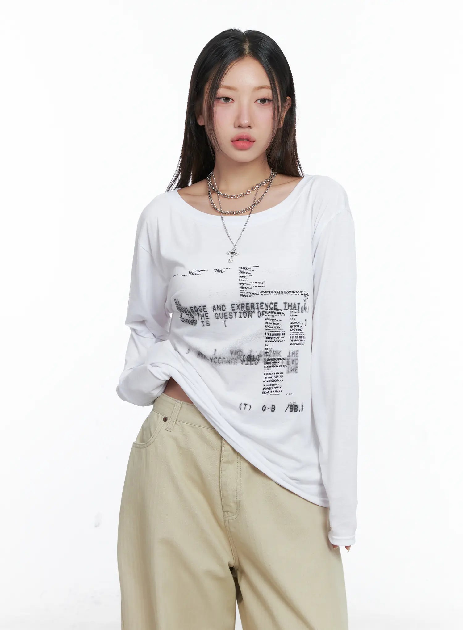 Cyber Graphic White Long Sleeve Tee CS503