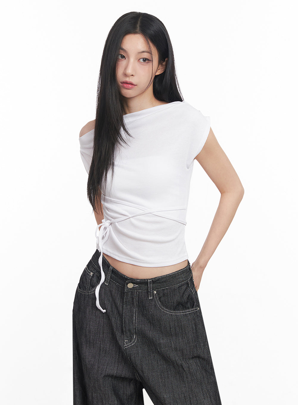 Asymmetric Short Sleeve Wrap Shirt IY516