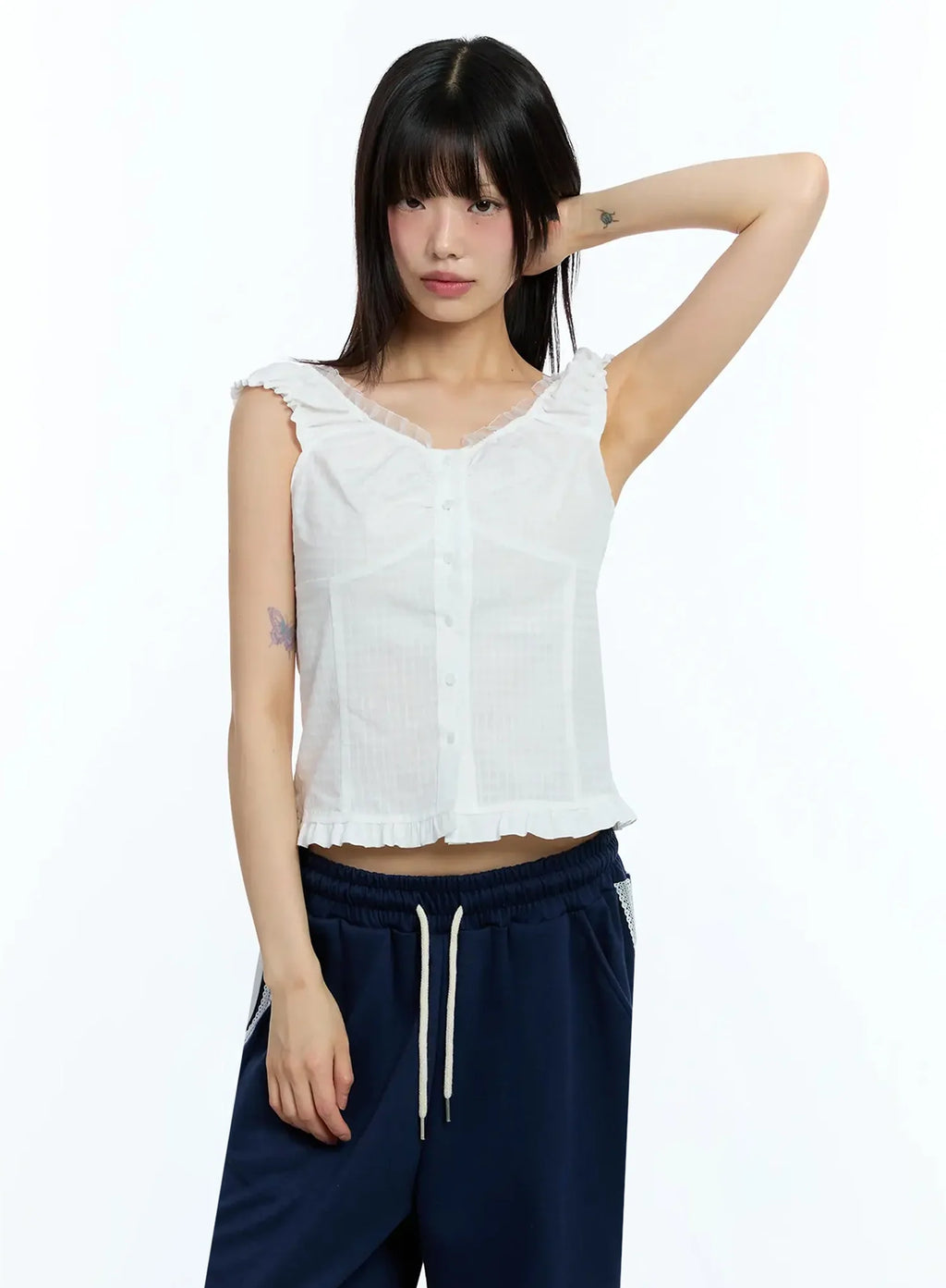 Frill-Trim Sleeveless Blouse IU525