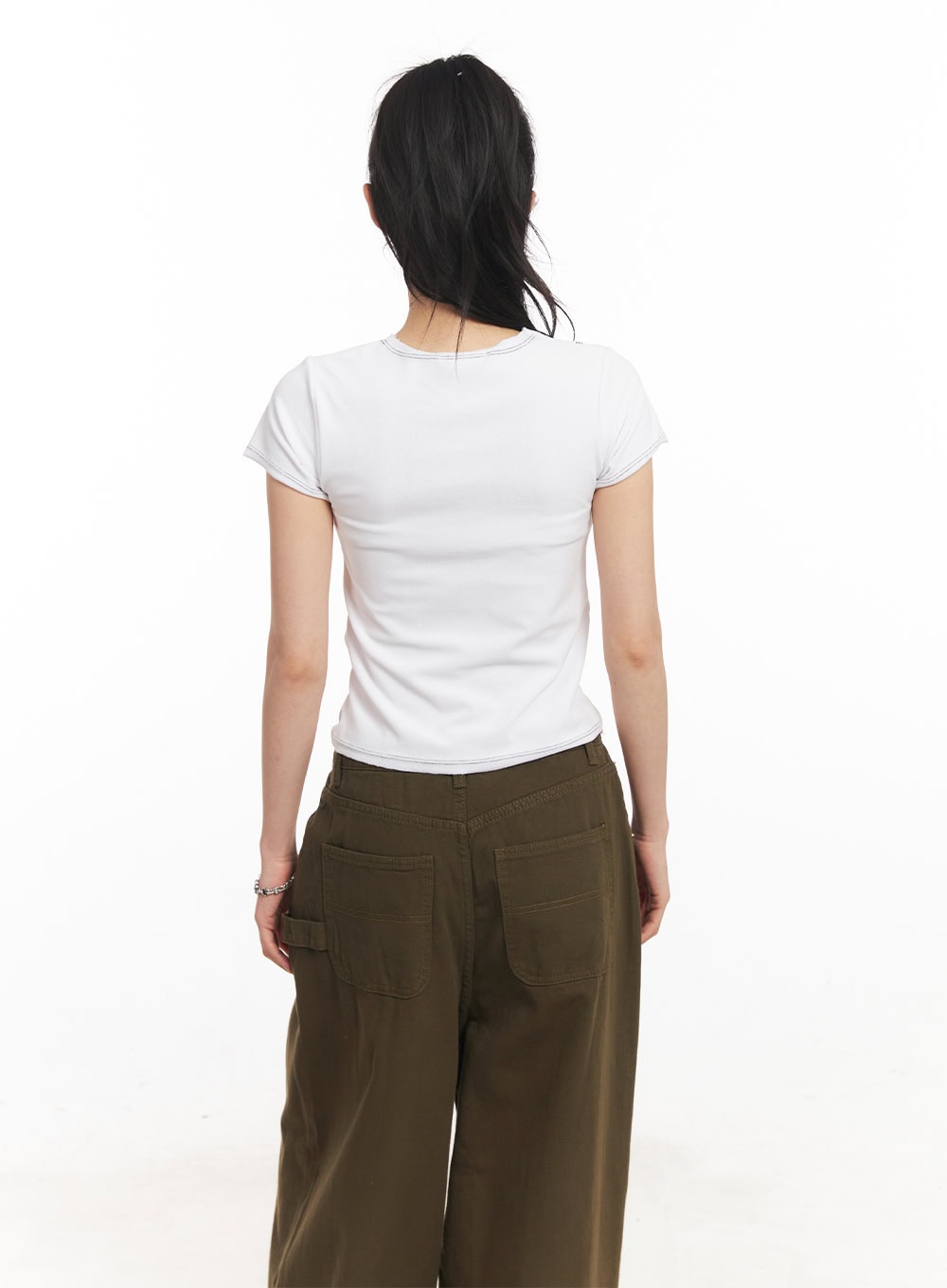 Contrast-Stitch Crop Tee CA514