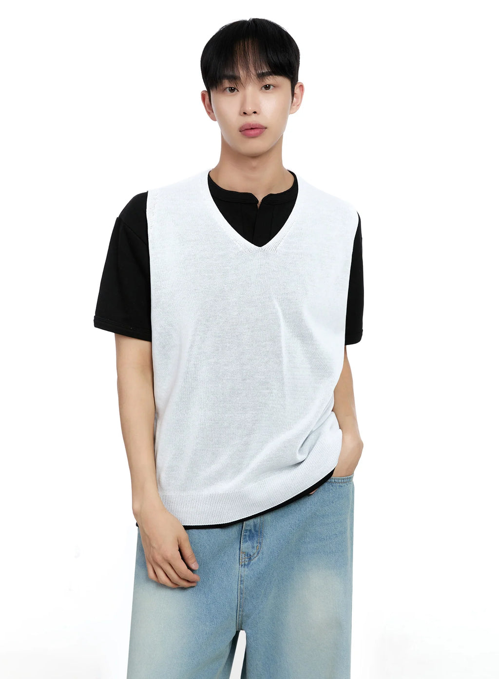 Men's Linen V-Neck Knit Vest IG520