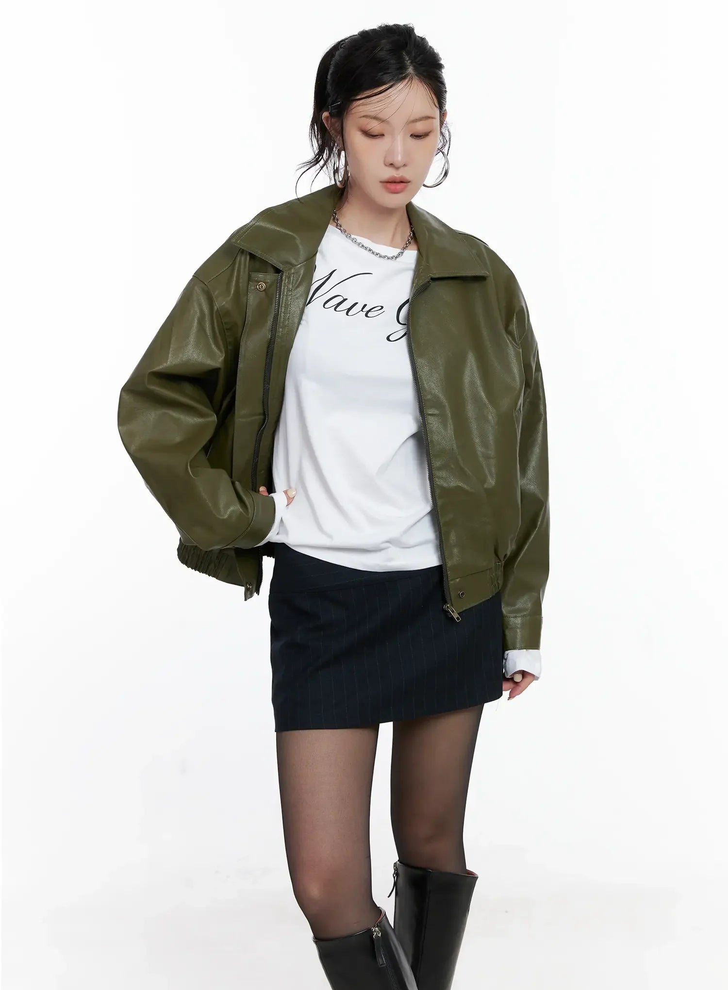 Vegan faux Leather Zip Up Jacket CS512