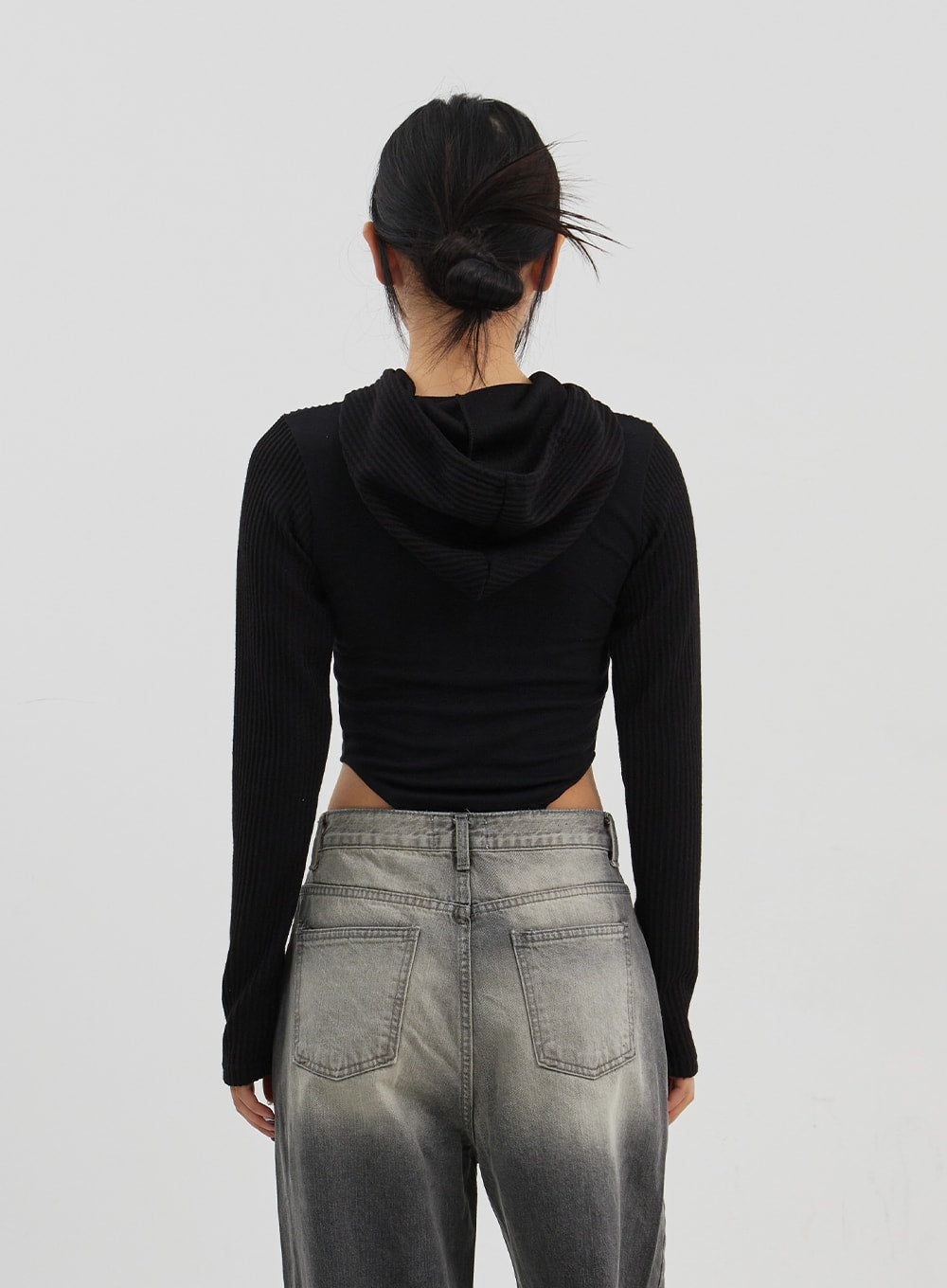 Ribbed Cropped Zip-Up Hoodie CJ330