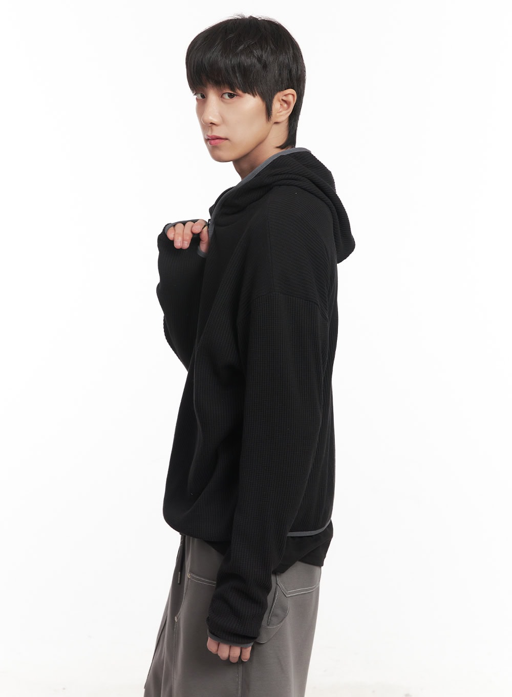 Men's Half-Zip Waffle Knit Hoodie IM519