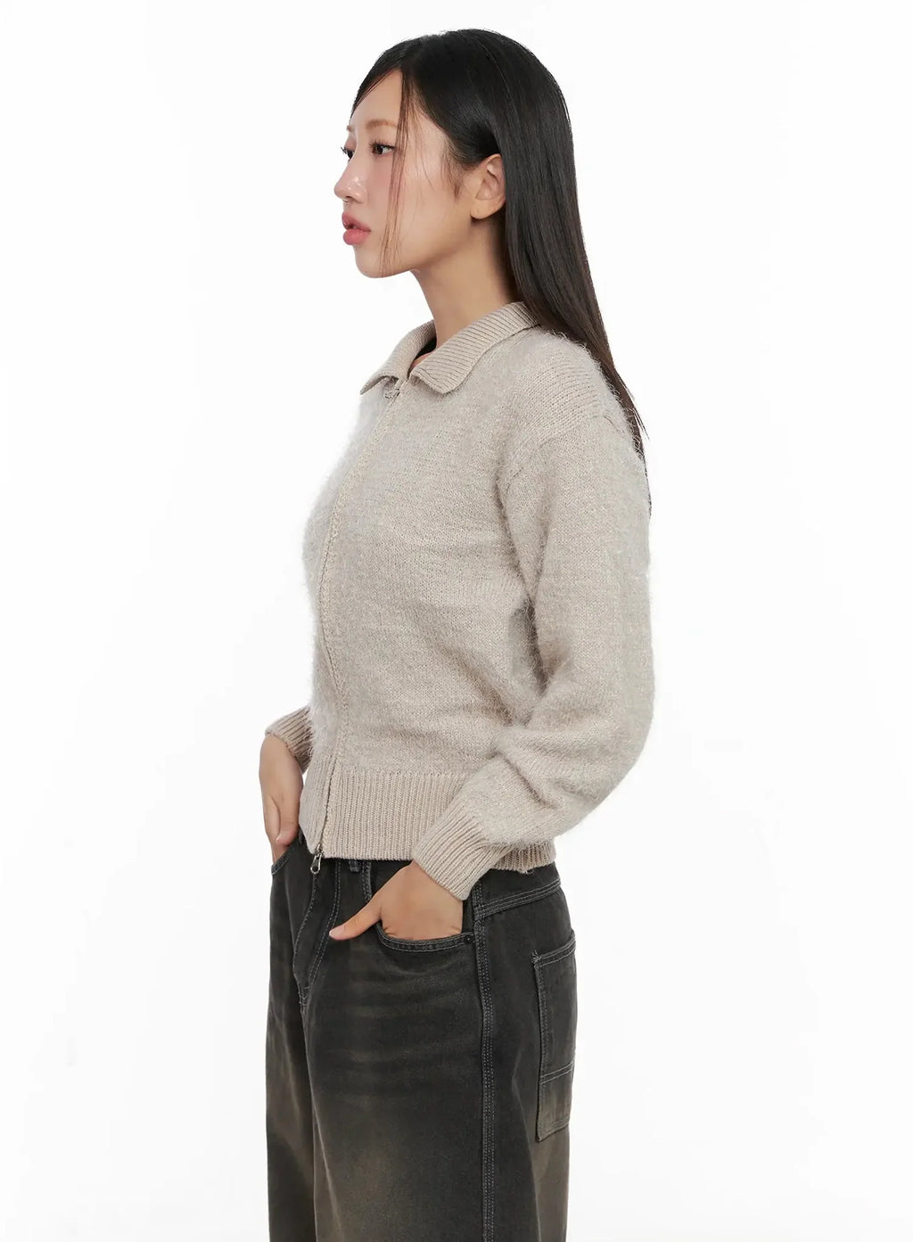High Neck Zip Up Sweater IG527