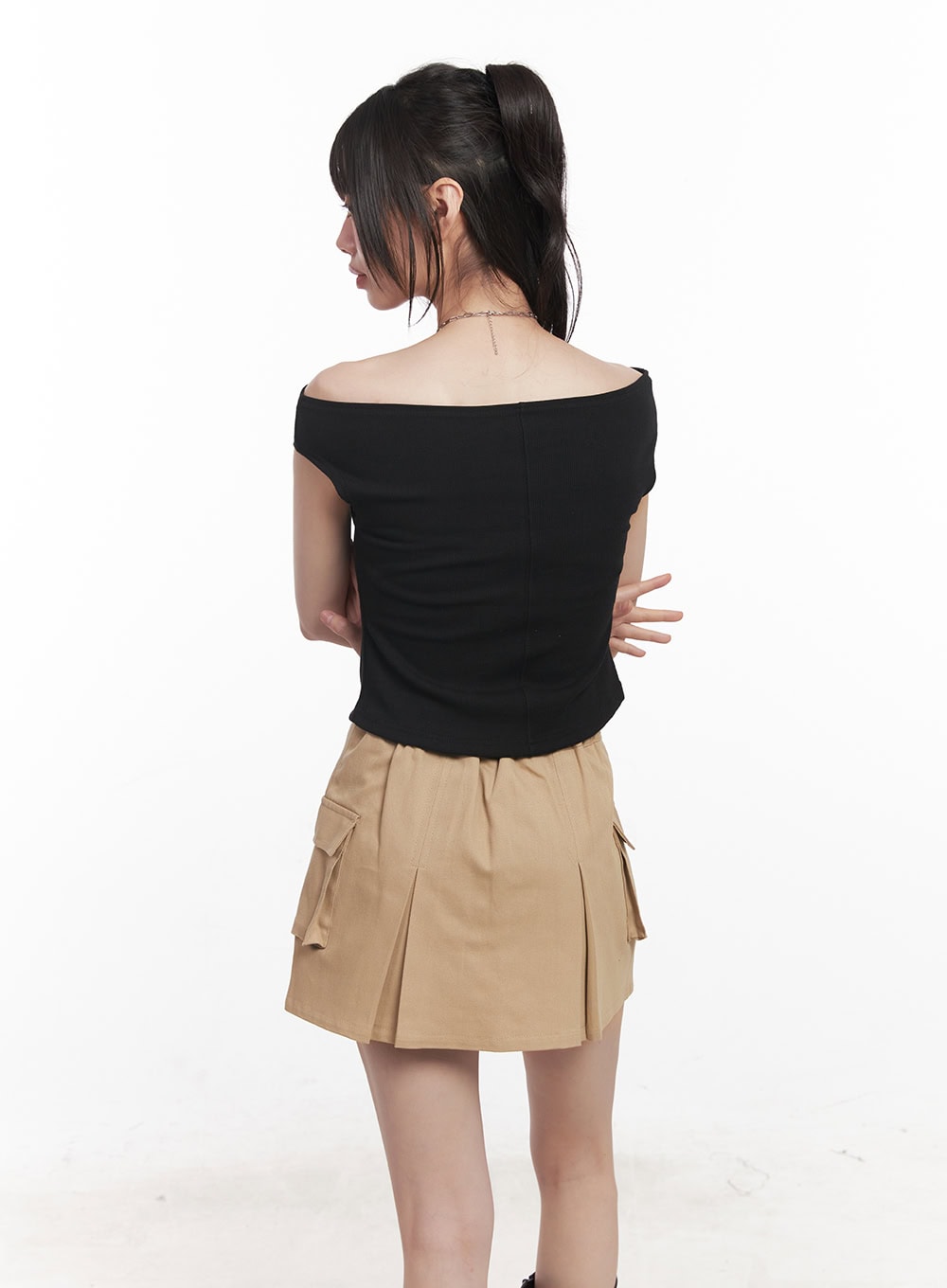 Graphic Print Off-Shoulder Crop Top CY520