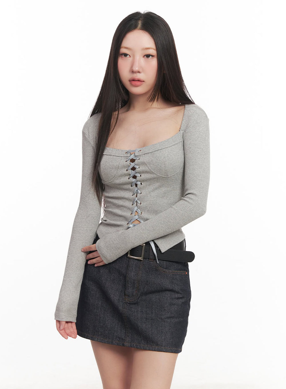 Lace-Up Corset Cardigan Top IM528