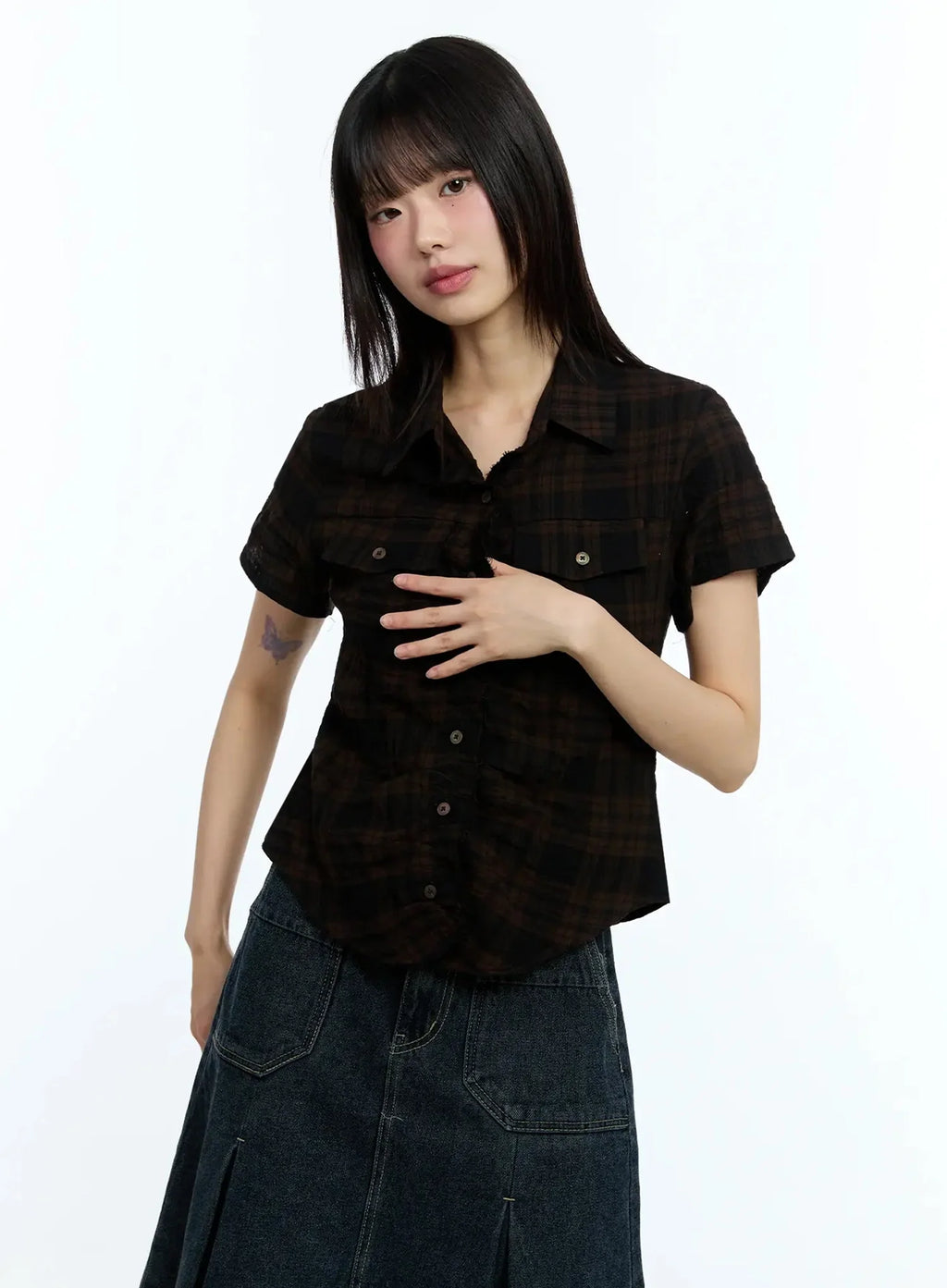 Slim-Fit Plaid Short-Sleeve Shirt IU523