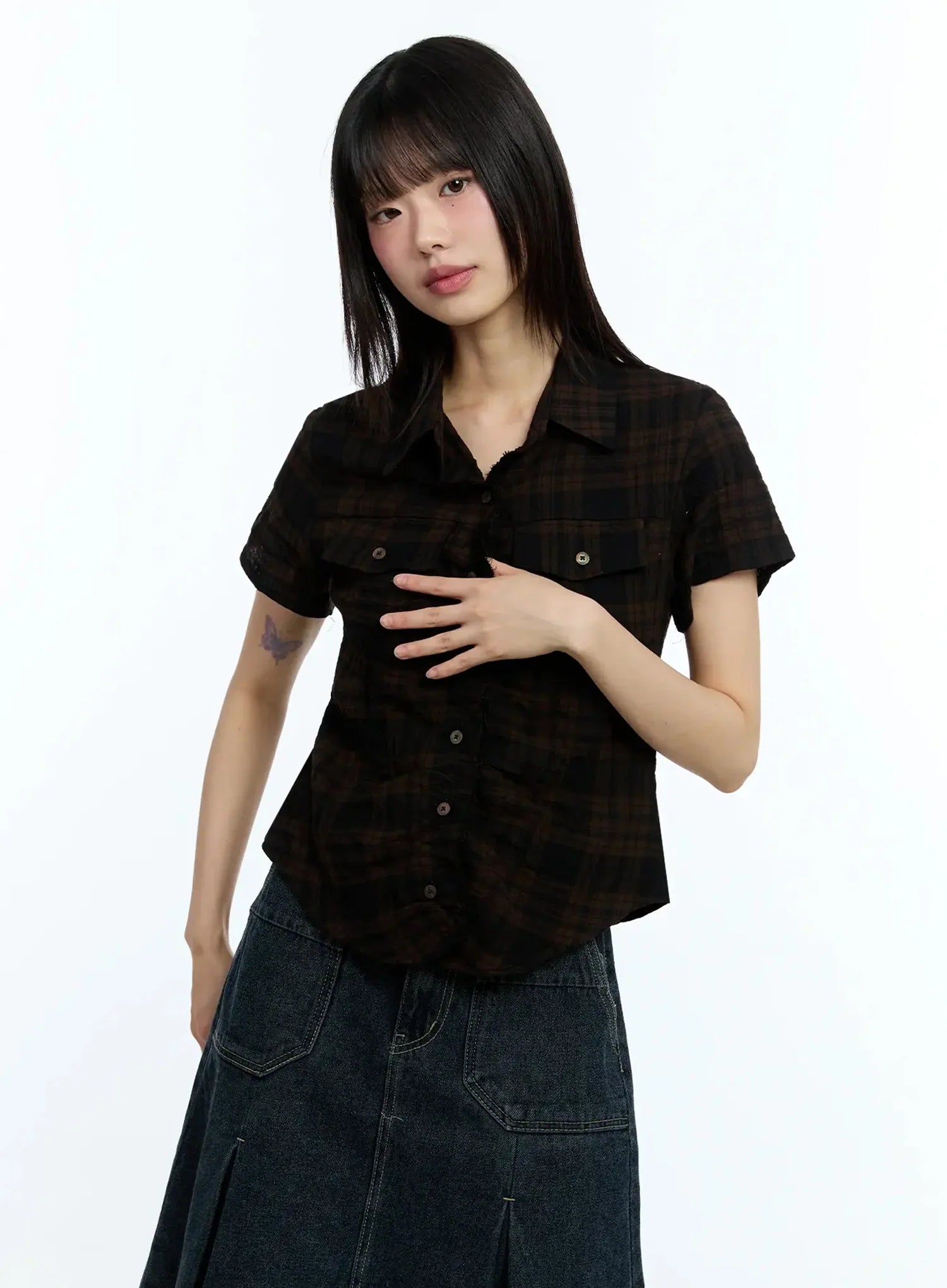 Slim-Fit Plaid Short-Sleeve Shirt IU523
