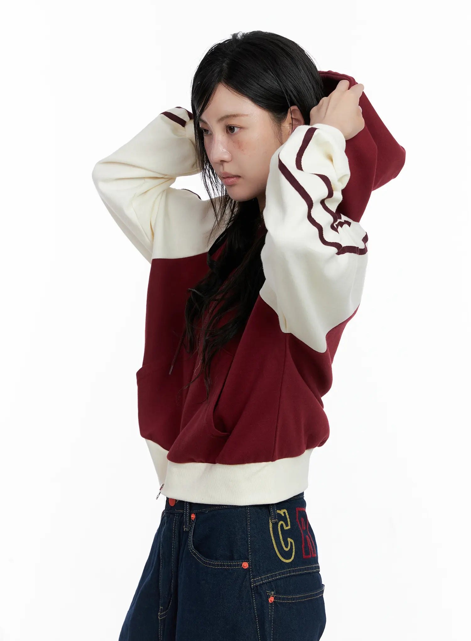 Two-Tone Zip-Up Crop Hoodie CS529