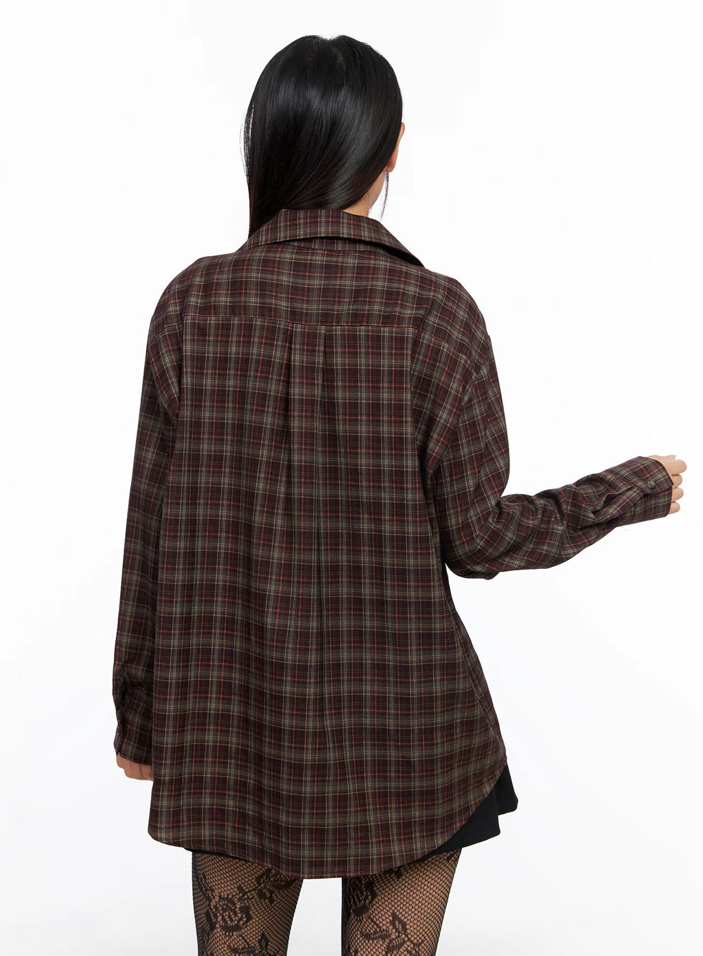 Oversized Plaid Long Sleeve Shirt CO515