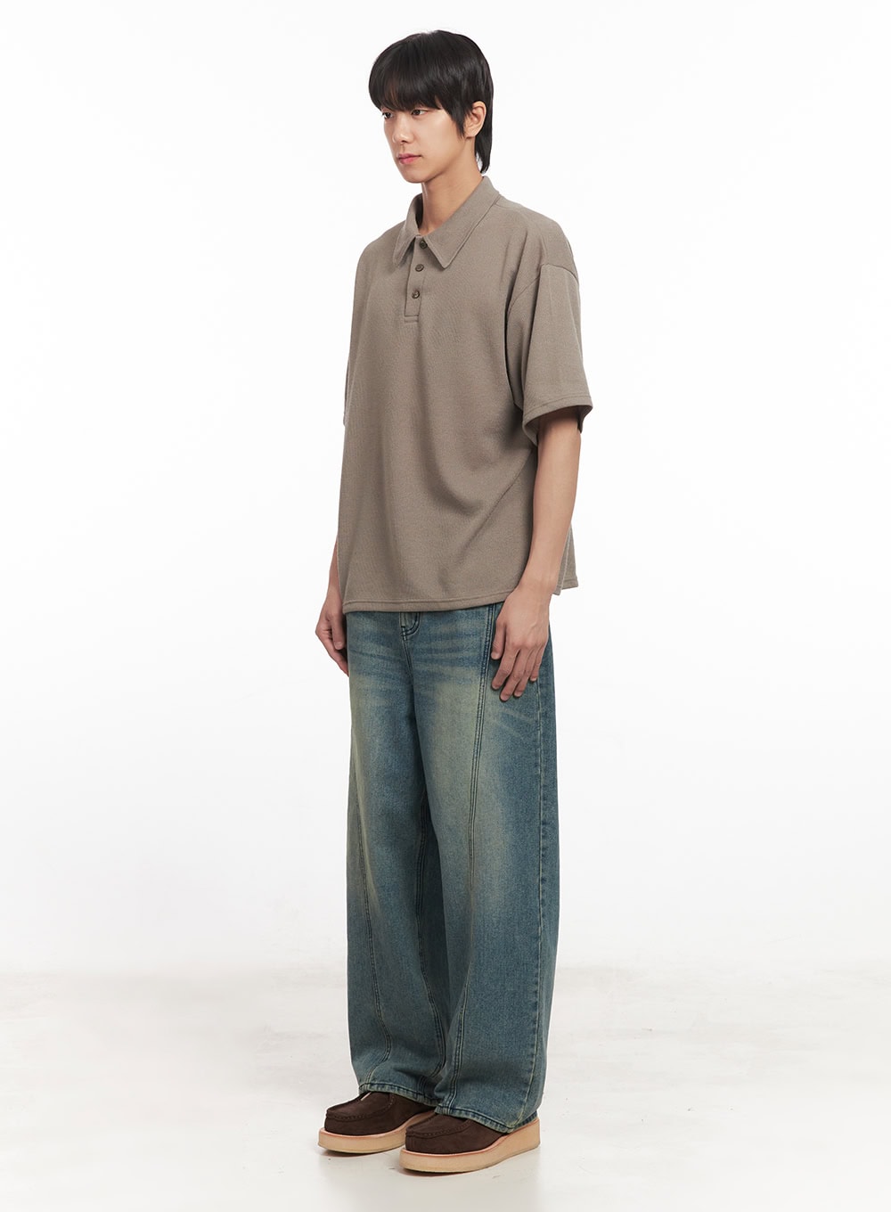 Men's Stitched Detail Wide-Fit Jeans IA511