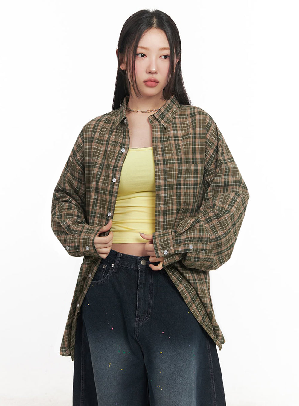 Checkered Oversize Collared T-Shirt IM525