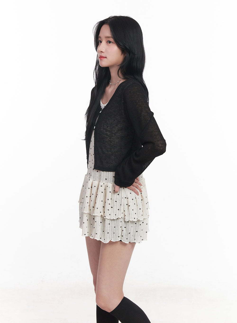 Sheer Buttoned Crop Cardigan CY526