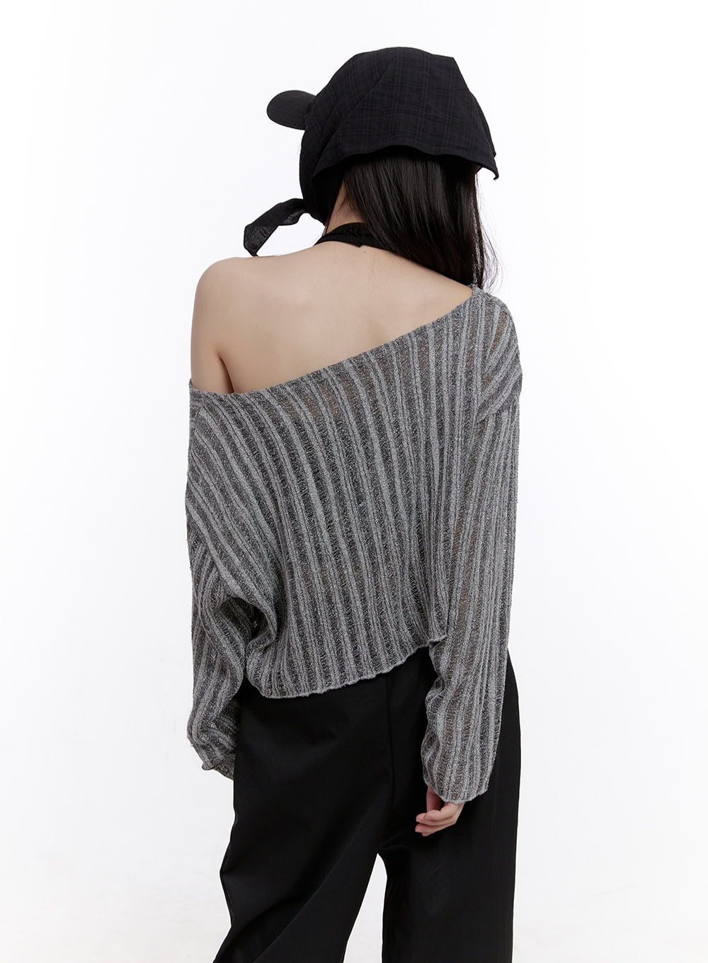 Sheer One-Shoulder Crop Sweater CF511