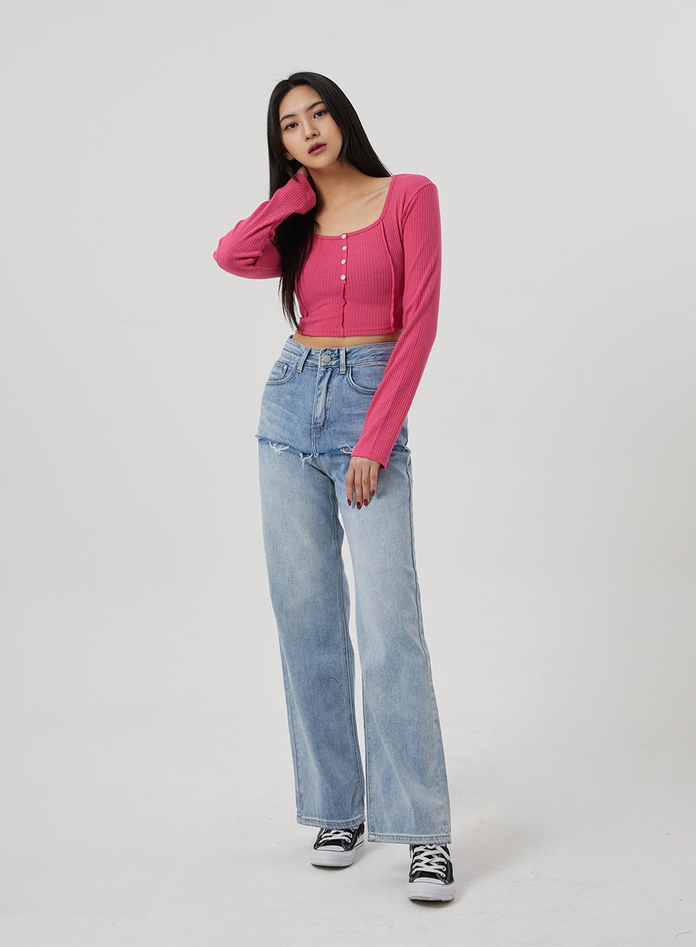 Scoop Neck Ribbed Knit Top BF310