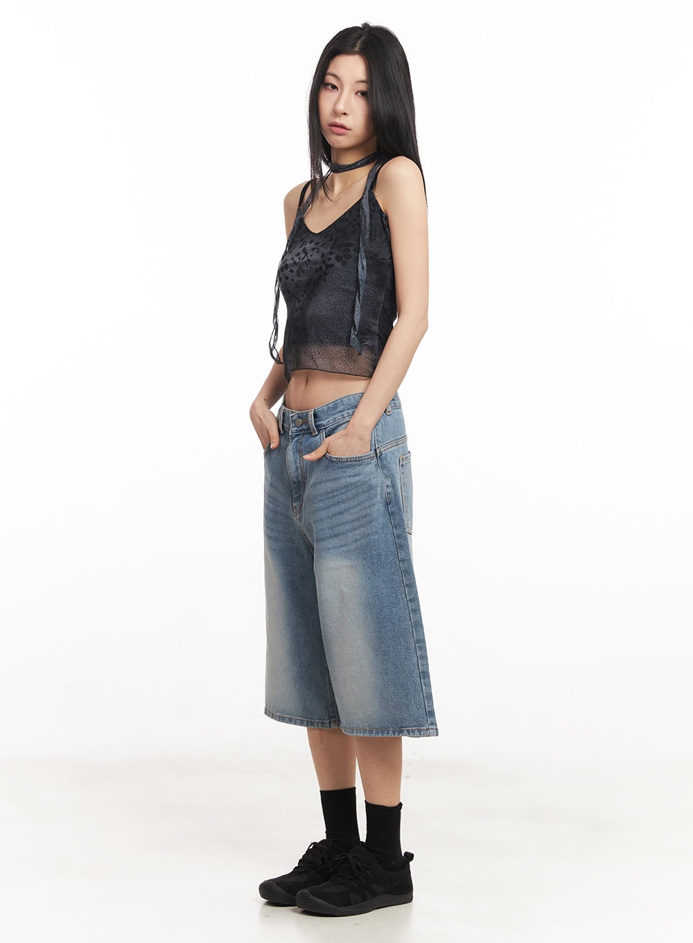 Leopard Mesh Crop Cami Top with Scarf CA516