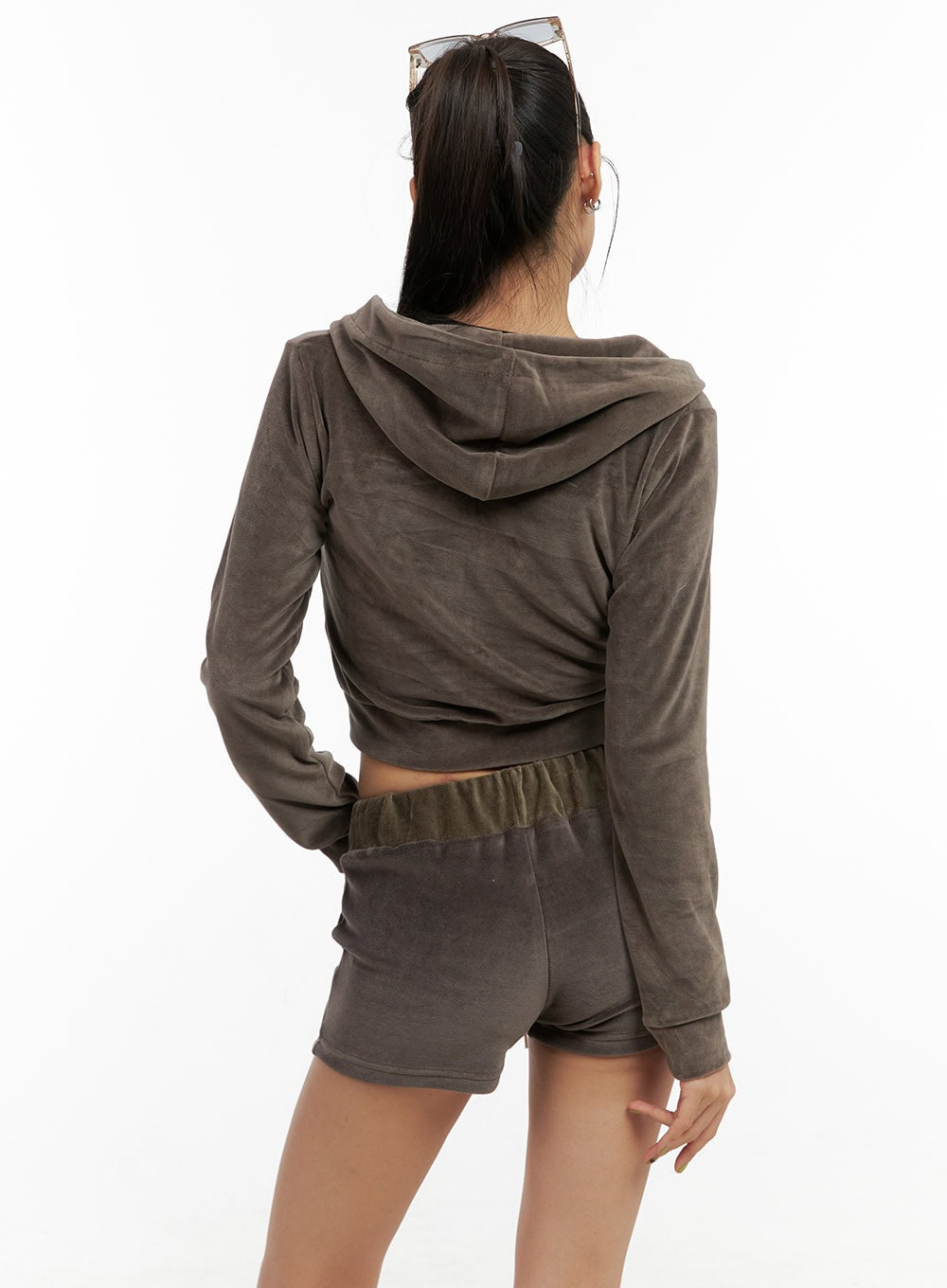 Solid Velvet Crop Hoodie CO424